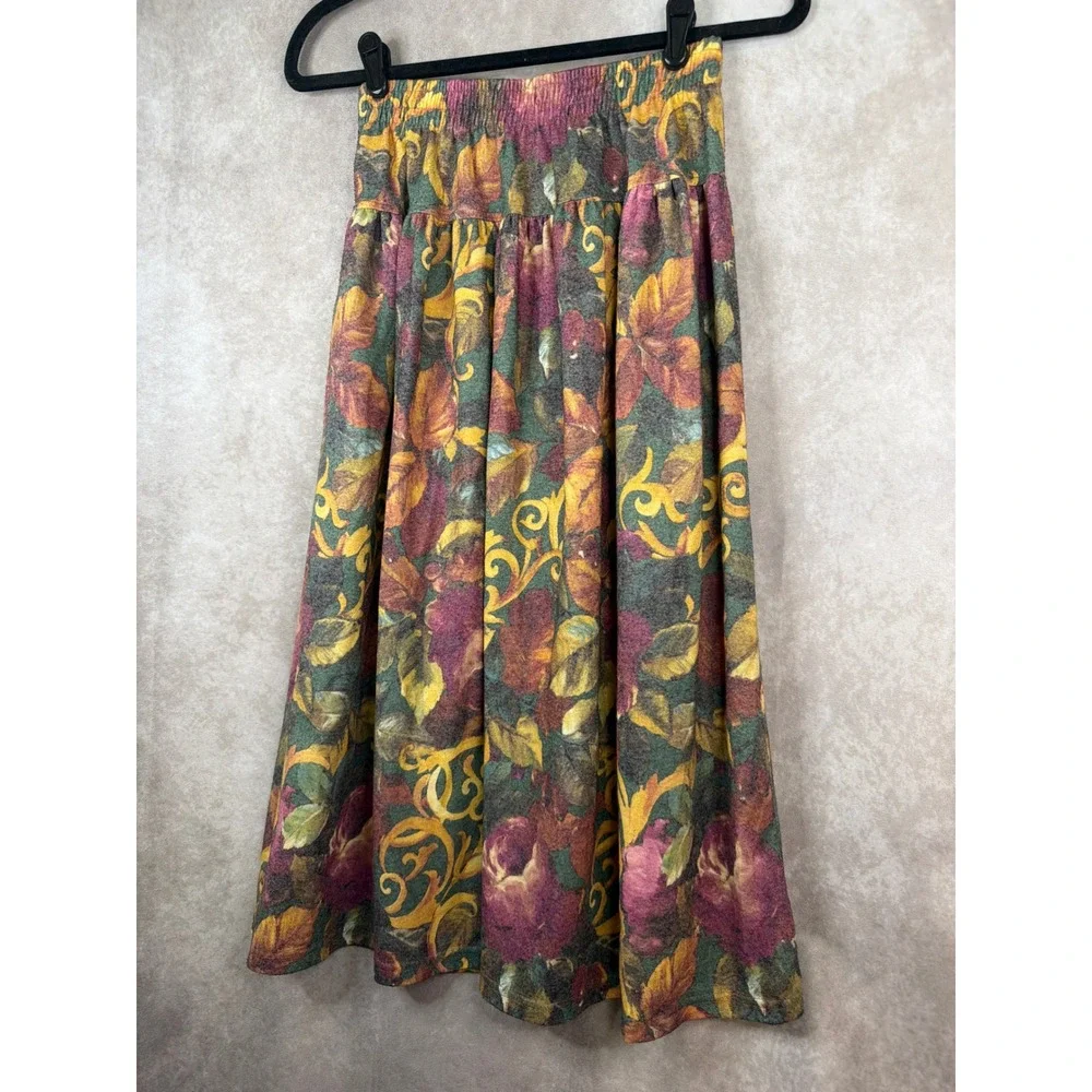 Vintage 90s Fritzi Sport Midi Skirt Womens P/M Multicolor Floral Elastic‎ Waist